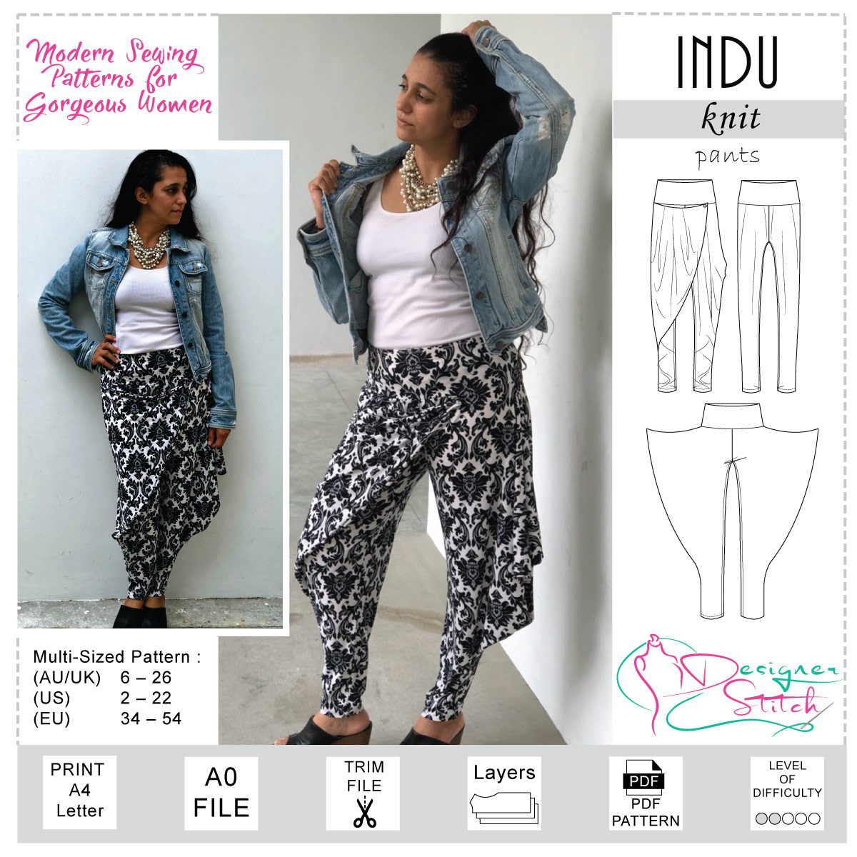 Indu Wrap Pants Sewing Pattern (PDF) - Designer Stitch