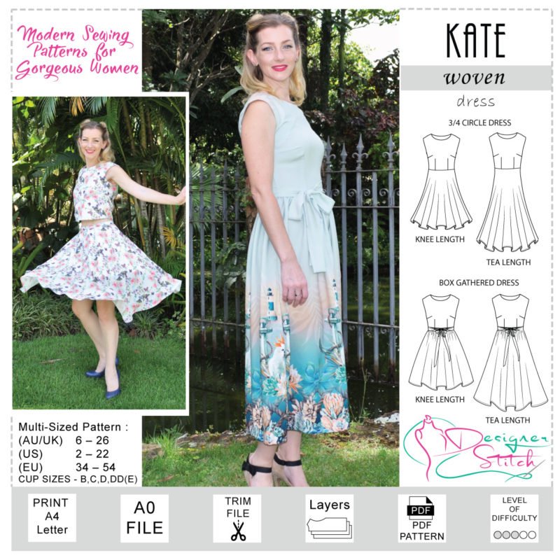 Kate Vintage Tea Dress Sewing Pattern (PDF) Designer Stitch