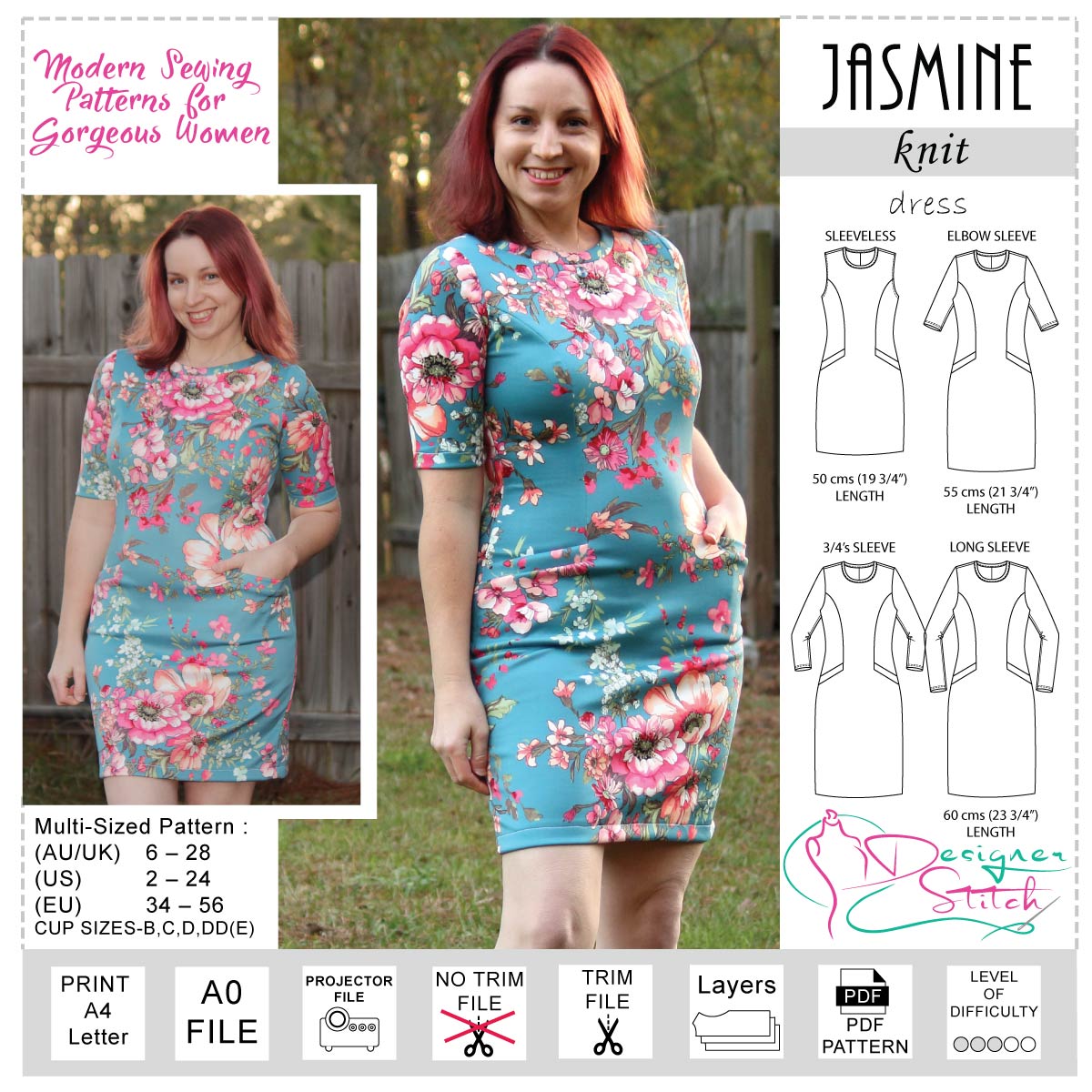 Jasmine Dress Sewing Pattern (PDF) - Designer Stitch