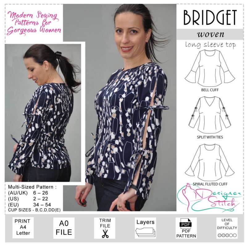 Bridget Long Sleeve Top Sewing Pattern (PDF) Designer Stitch