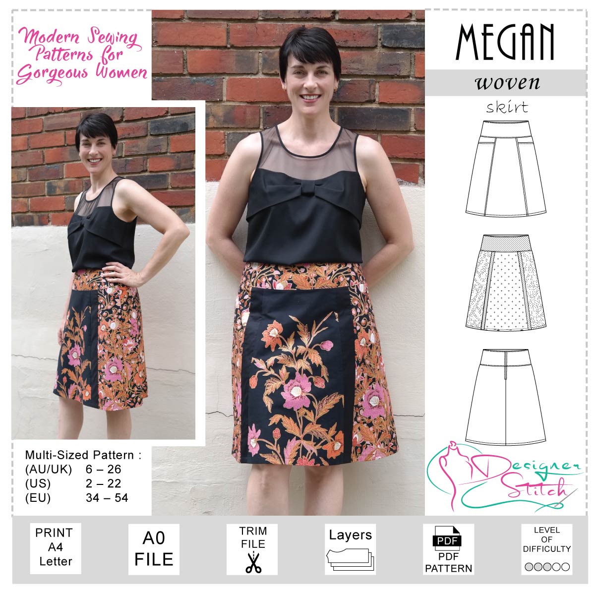 Megan Skirt Sewing Pattern (PDF) - Designer Stitch