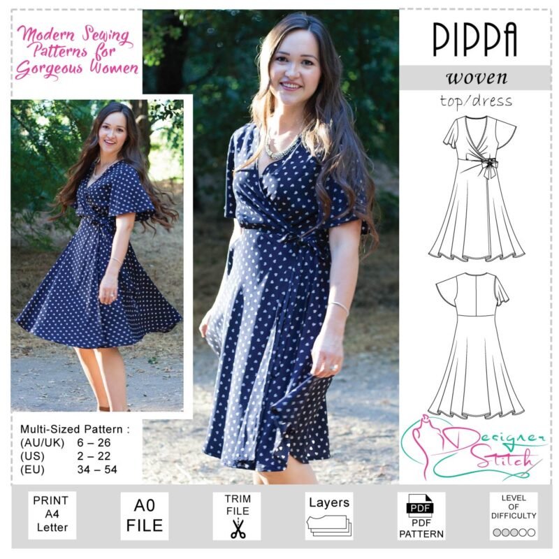 Pippa Wrap Dress Sewing Pattern (PDF) - Designer Stitch