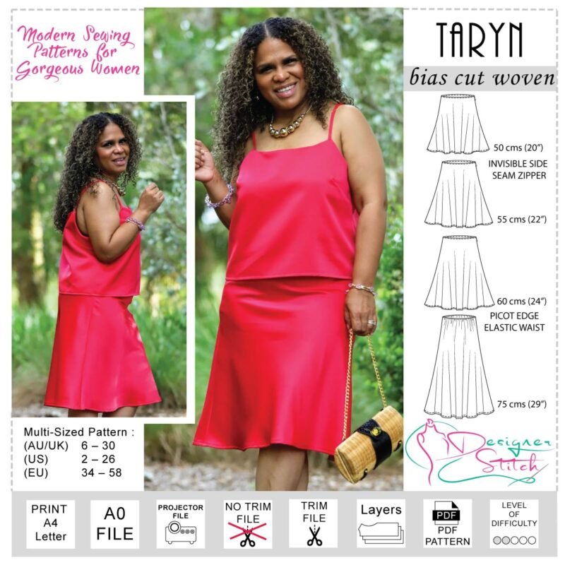 Taryn Bias A Line Skirt Sewing Pattern Pdf Designer Stitch 