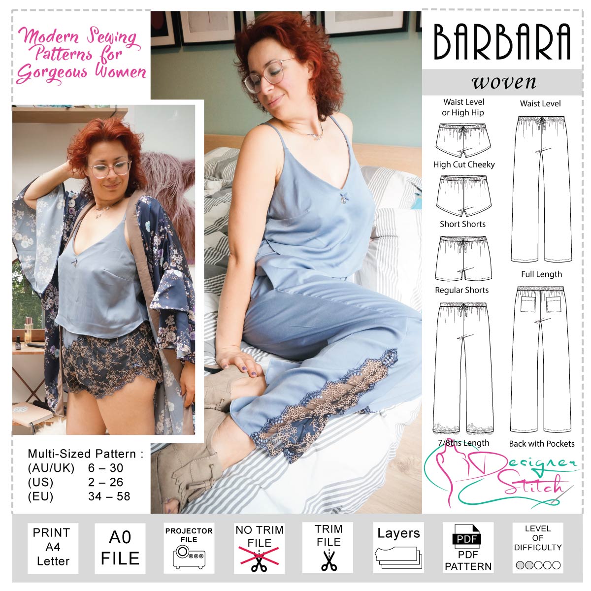 Flare High Waist Pants Easy Sewing Pattern A4 Letter PDF Download Lounge  Wear Sleep Wear Modern Sewing Patterns Schnittmuster -  Canada