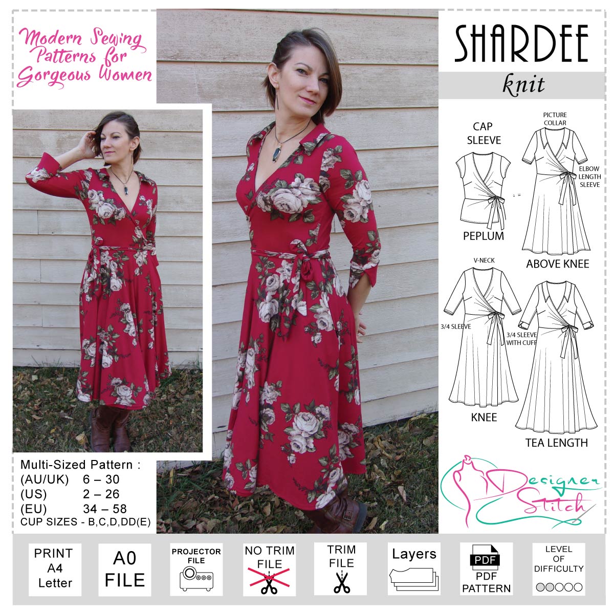 Shardee Top and Dress Sewing Pattern (PDF) - Designer Stitch
