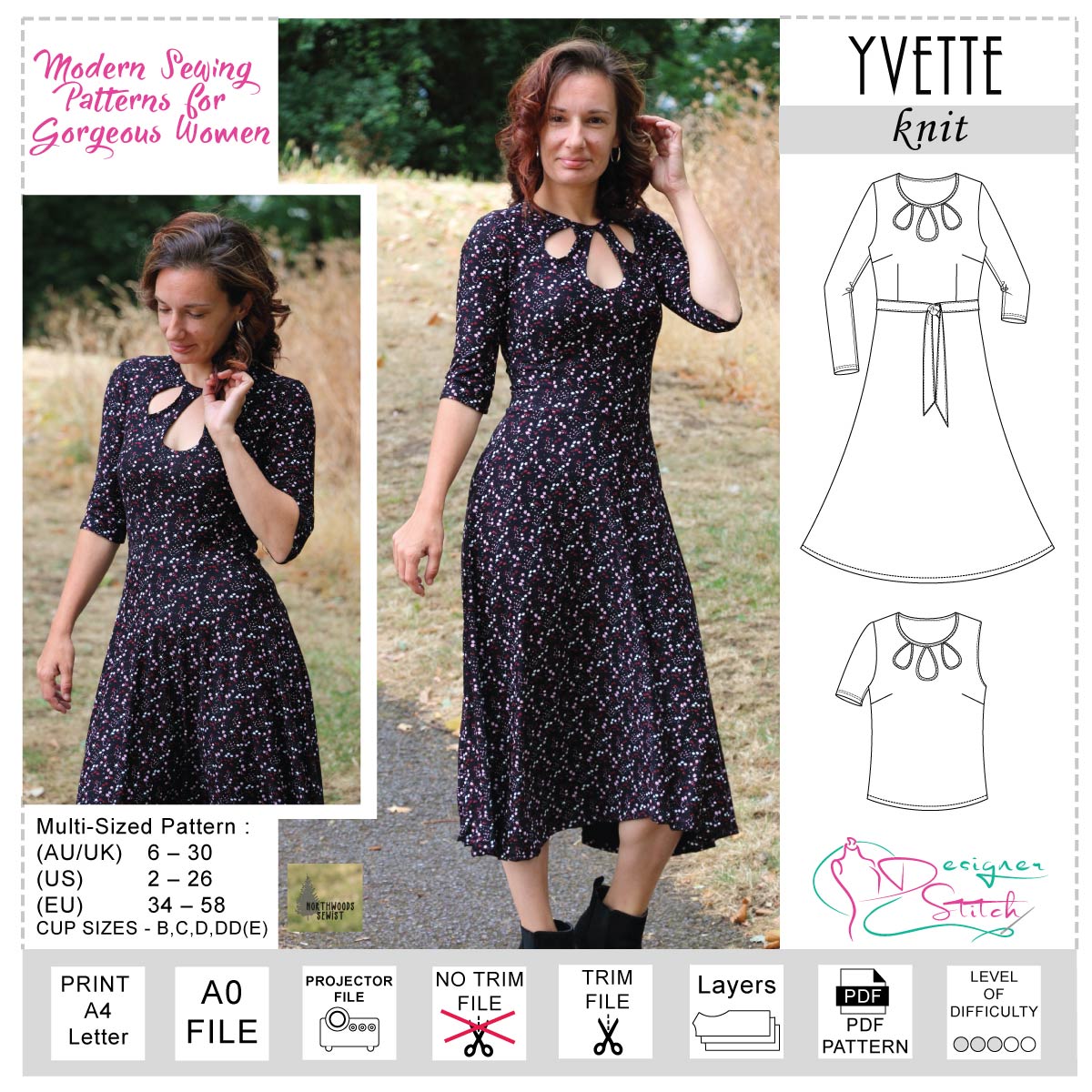 Yvette Top and Dress Sewing Pattern (PDF)