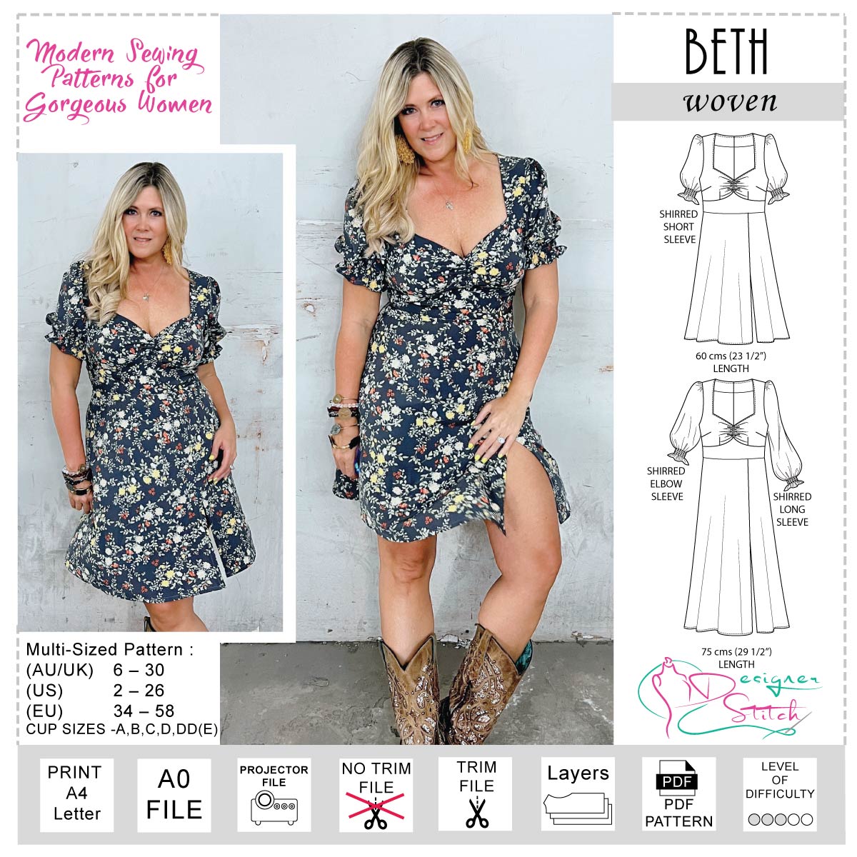 Beth Dress Sewing Pattern (PDF)