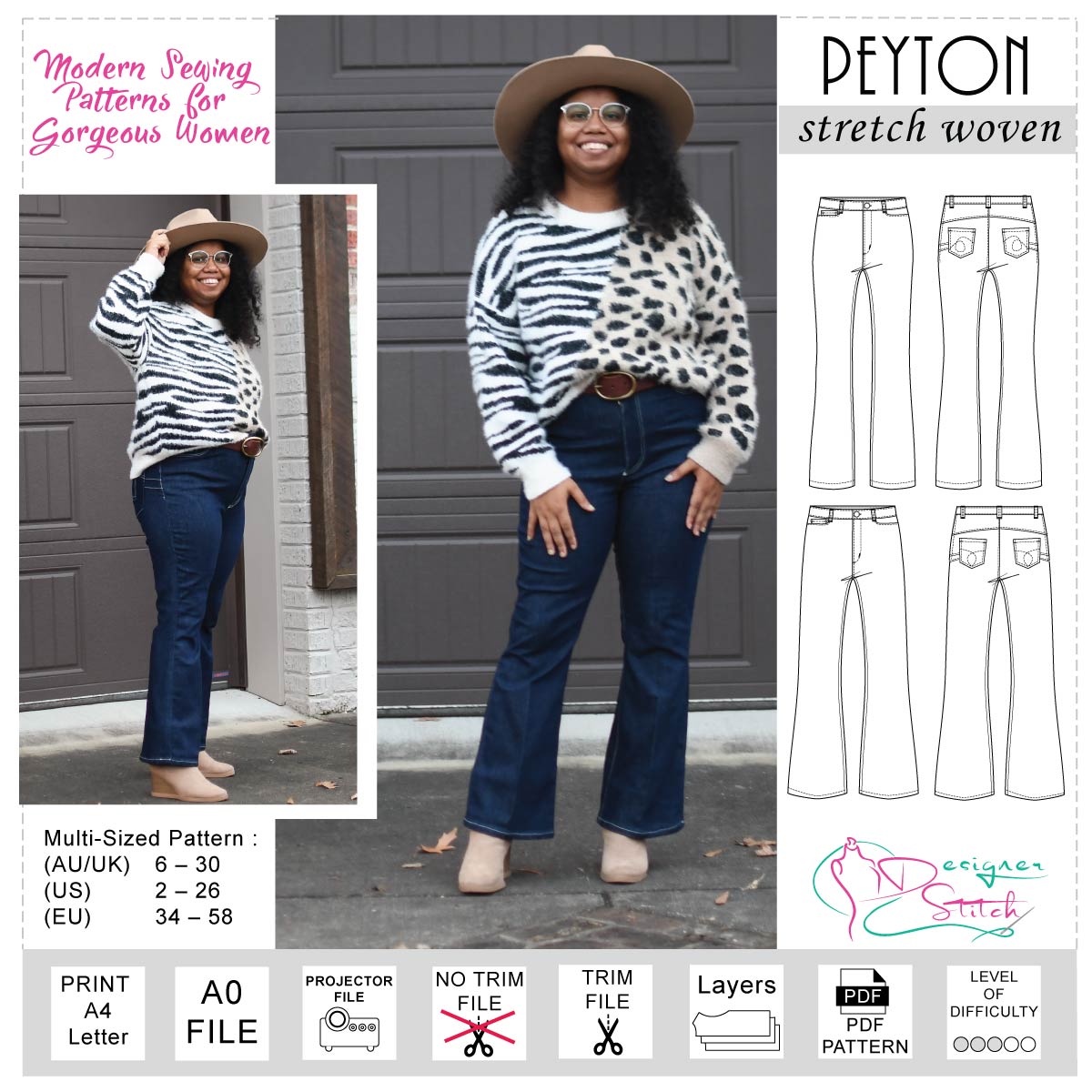 Peyton Jeans Sewing Pattern (PDF)