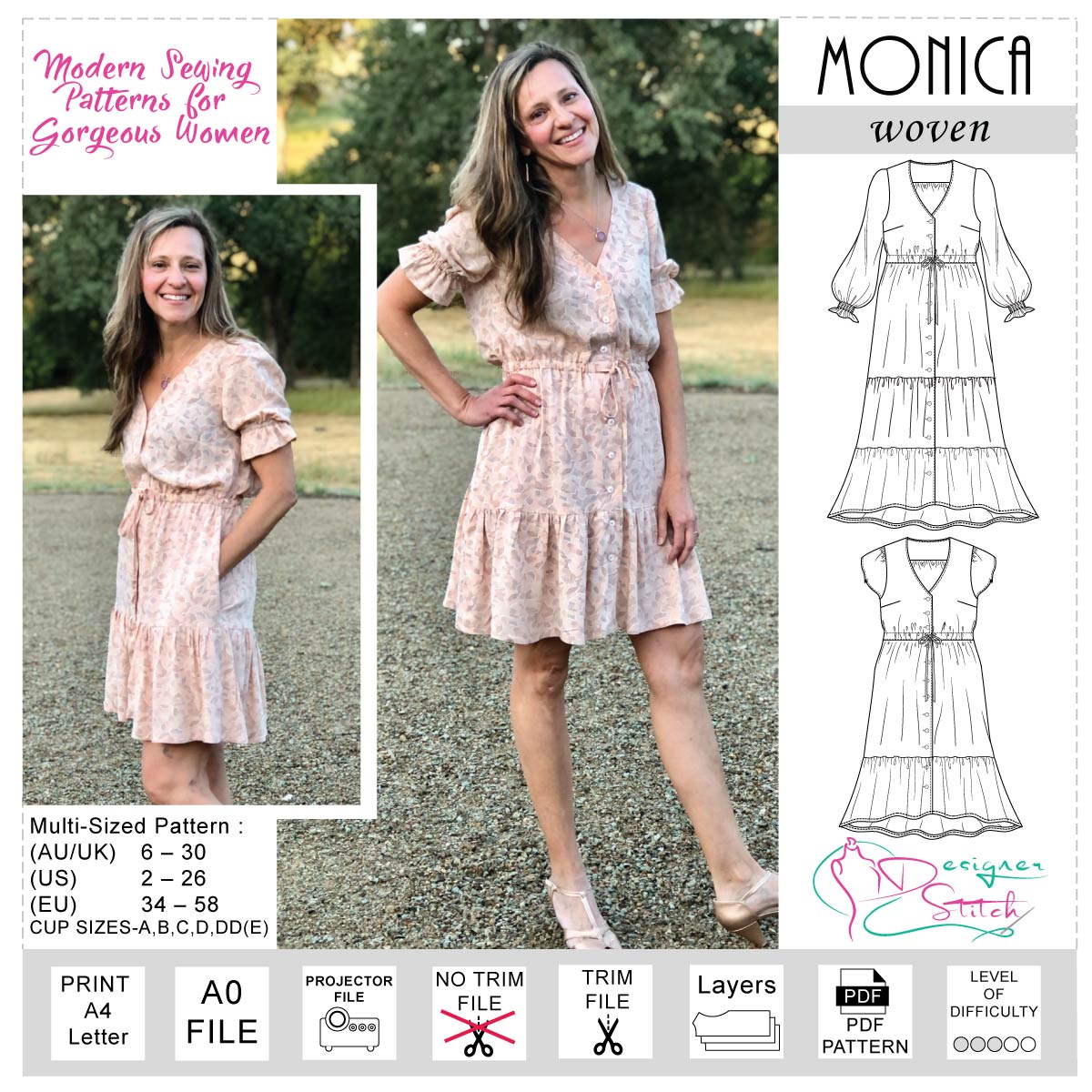 Monica Dress Sewing Pattern (PDF)
