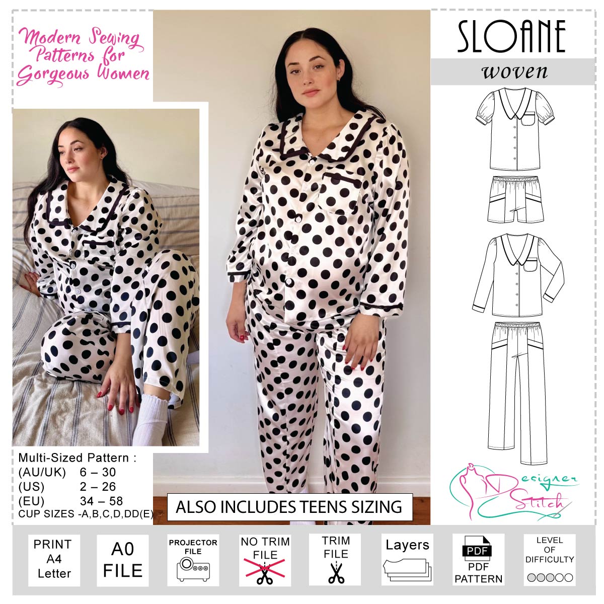 Sloane Pyjamas Sewing Pattern (PDF)