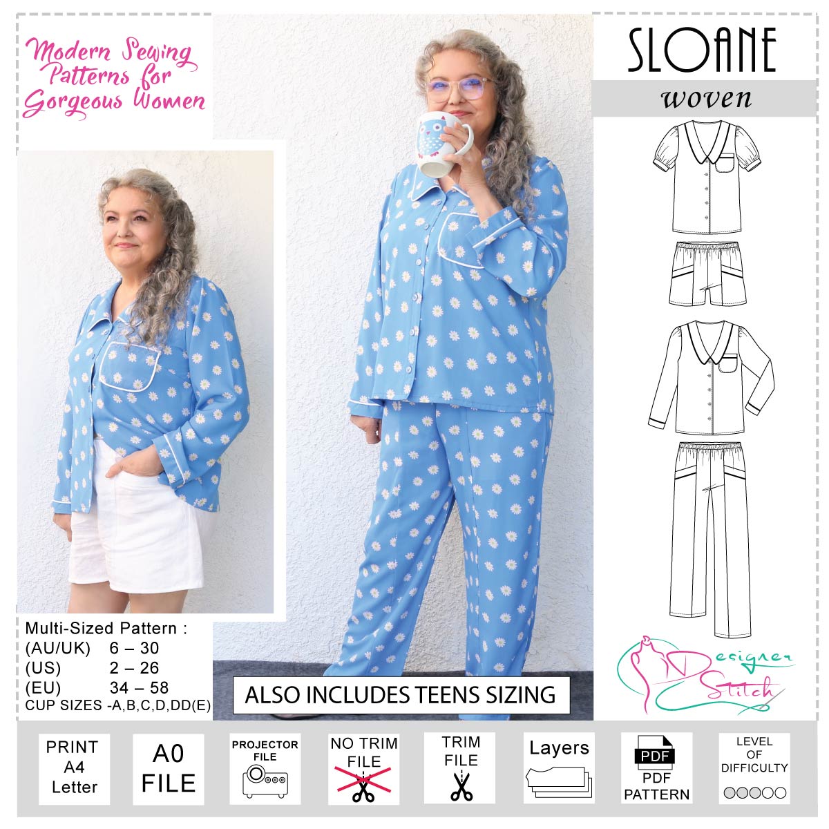 Sloane Pyjamas Sewing Pattern (PDF) - Image 2