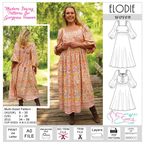 maxi dress sewing pattern uk A-line Long Sleeve Dress Sewing Pattern (PDF)